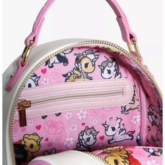 Tokidoki Unicorno Cherry Blossom Mini Backpack w/Clear Pouch Keychain NWT Sealed - Picture 2 of 5